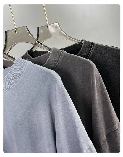 ZODF Retro Fake 2-Piece Cotton T-Shirts For Man Unisex Distressed Full Sleeve Washed O Neck T Shirt Brand Tees HY1156