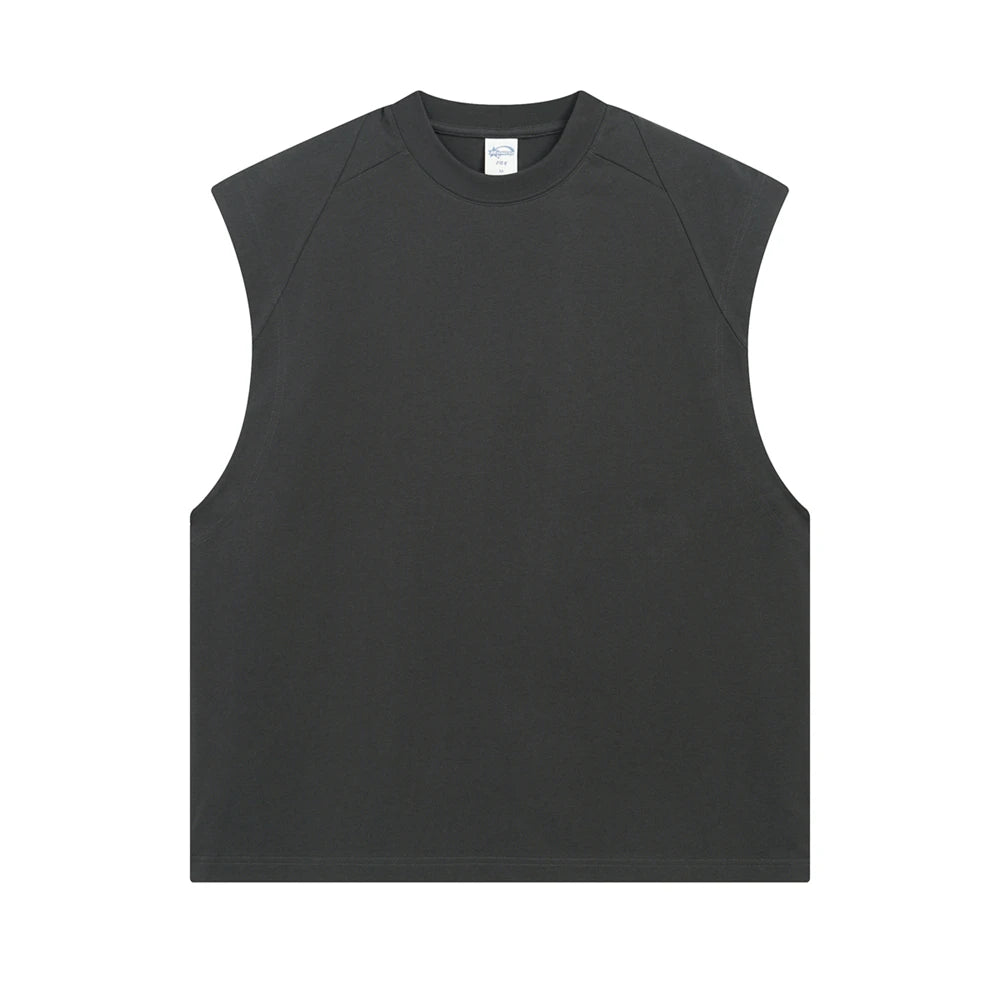 ZODF Trendy Men Summer Solid Cotton Tank Tops Unisex Oversized 275gsm Patchwork Sleeveless Tees Vests HY1051
