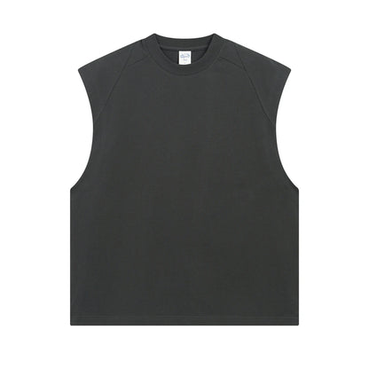 ZODF Trendy Men Summer Solid Cotton Tank Tops Unisex Oversized 275gsm Patchwork Sleeveless Tees Vests HY1051