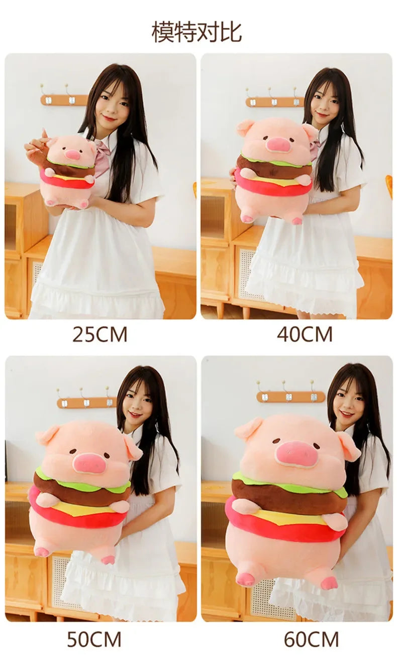 New 50cm Hamburger Pig Plush Toy Fluffty Kawaii Plushie Doll Simulation Pig Doll Anime Cute Stuffed Animals Soft Plush Gift