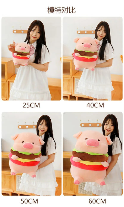 New 50cm Hamburger Pig Plush Toy Fluffty Kawaii Plushie Doll Simulation Pig Doll Anime Cute Stuffed Animals Soft Plush Gift
