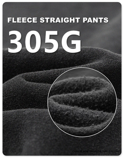 ZODF Fashion 2024 Winter Patches Fleece Straight Pants Retro Unisex Loose Washed 305gsm Warm Soft Trousers Brand Bottoms HY0872