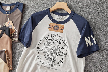 Summer New American Retro Short-sleeved O-neck Letter Printed T-shirt Men's Fashion Simple 100% Cotton Washed Casual Sport Tops