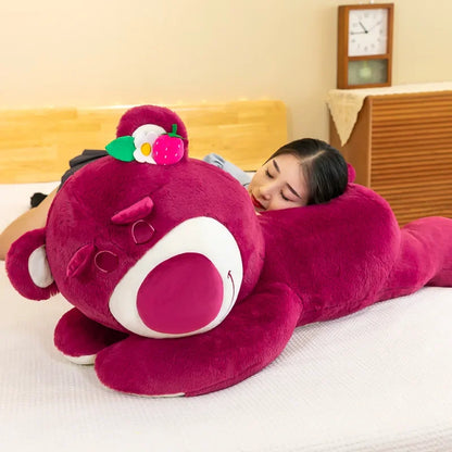 90cm Anime Toy Story Lots-o-Huggin Bear Plush Toy Kawaii Lying Sleeping Lotso Bear Plush Soft Stuffed Doll Pillow Birthday Gift