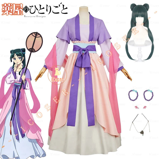 Maomao Cosplay Costume Dress Wig Anime The Apothecary Diaries Purple Pink Dress Kusuriya No Hitorigoto Halloween for Women Girls