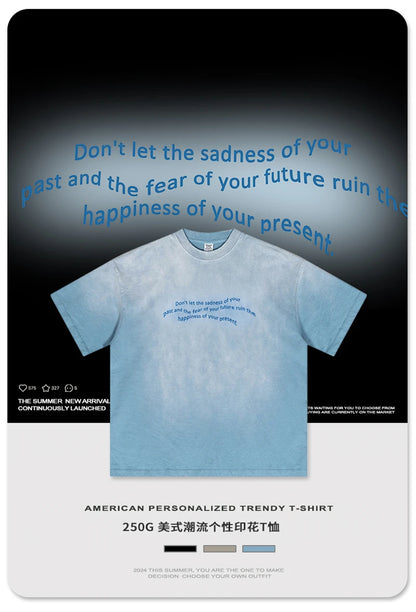 ZODF Summer High Street Printing T-Shirts For Men Unisex Retro Washed 250gsm Ripped Cotton T Shirt Brand Tops HY0858