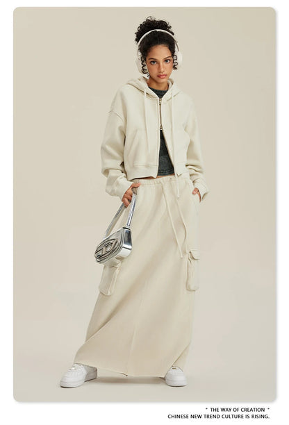 ZODF Retro 2025 Winter Women Short Zipper Hoodies Female Girls Loose 355gsm Thick Fleece Hooded Zip-up Coat Streetwears HY0448