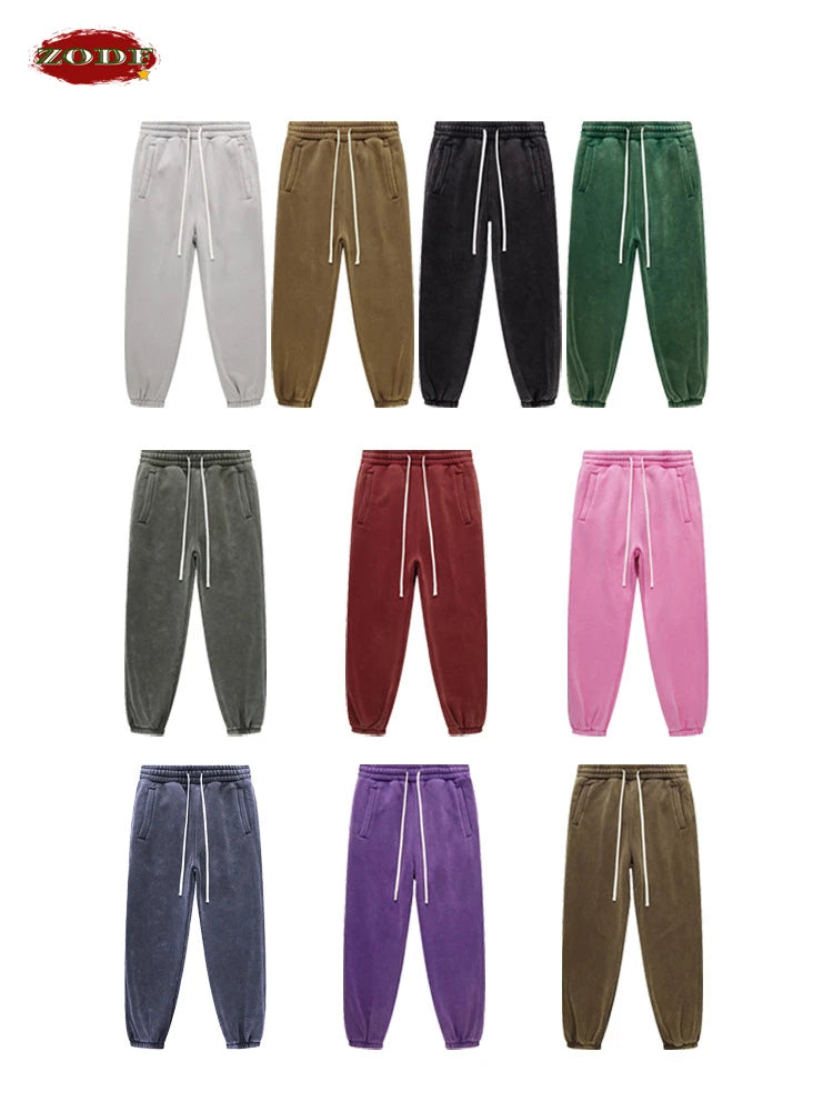 ZODF Vintage Men 360gsm Thick Fleece Sweatpants Women Unisex Loose Washed Distressed Warm Joggers Pants For Winter HY0749