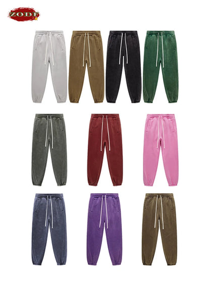 ZODF Vintage Men 360gsm Thick Fleece Sweatpants Women Unisex Loose Washed Distressed Warm Joggers Pants For Winter HY0749