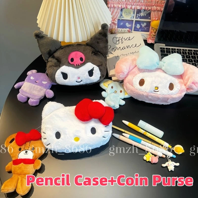 Cartoon Anime Bag Pencil Case and Coin Purse Kuromi My Melody KT Cat Plush Bag Anime Bag Cosmetic Bag Birthday Gifts Girl Women