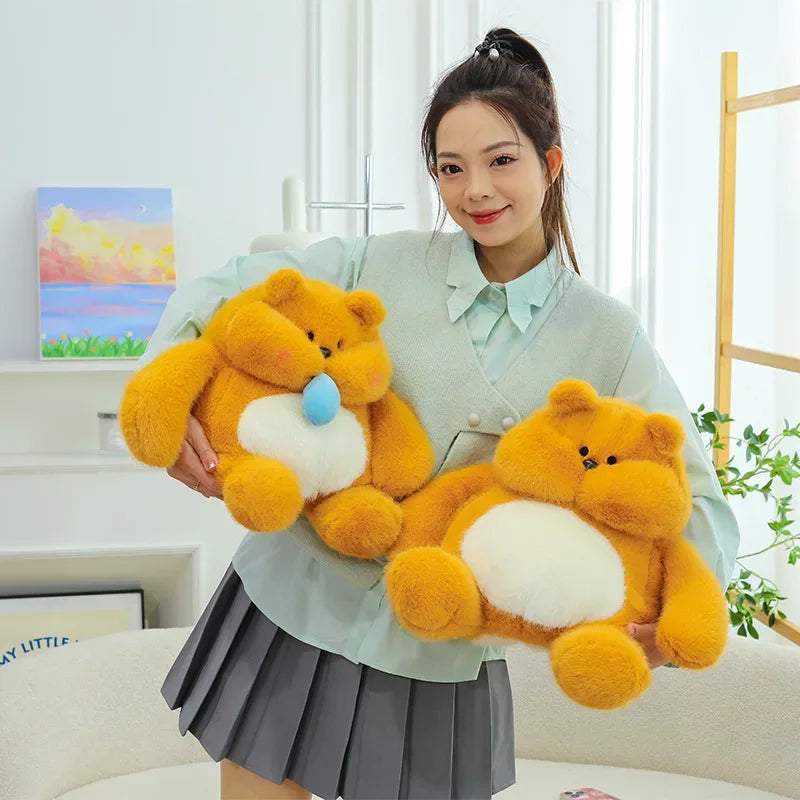 35-45cm Cute Muscle Bear Snot Bear Doll Sitting Posture Pull String Animals Stuffed Toy Soft 24CM Plush Bear Doll Kids Kawaii