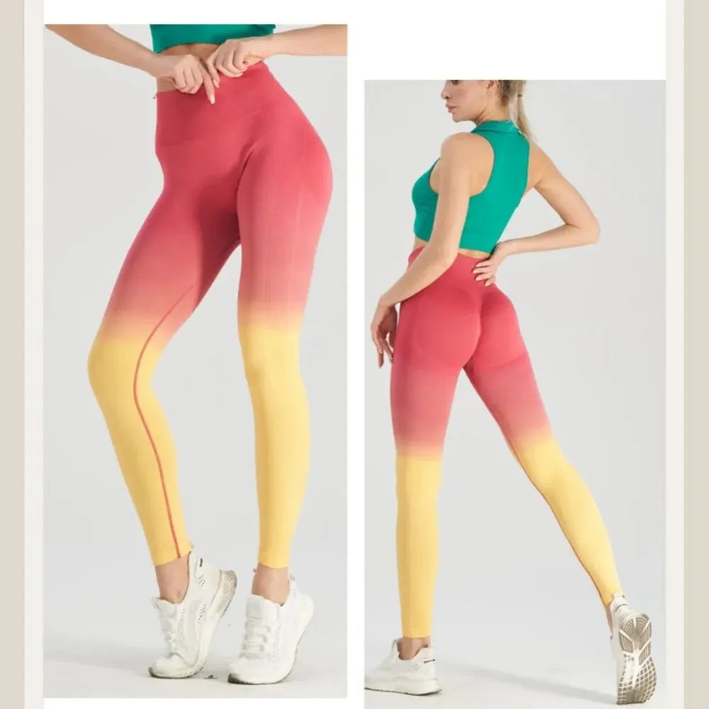 Gradient High-Waisted Hip Lifting Fitness Pants for Women Quick-Drying Tight Fitting Long Running Sports Leggings