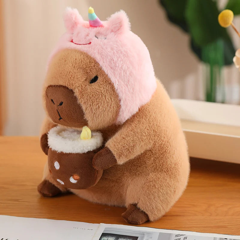 Cute Stuffed Capybara Plush Toy Holding Boba Tea Flower Capybara Plushies Cosplay Bread Dino Avocado Lovely Teddy Girl Gift