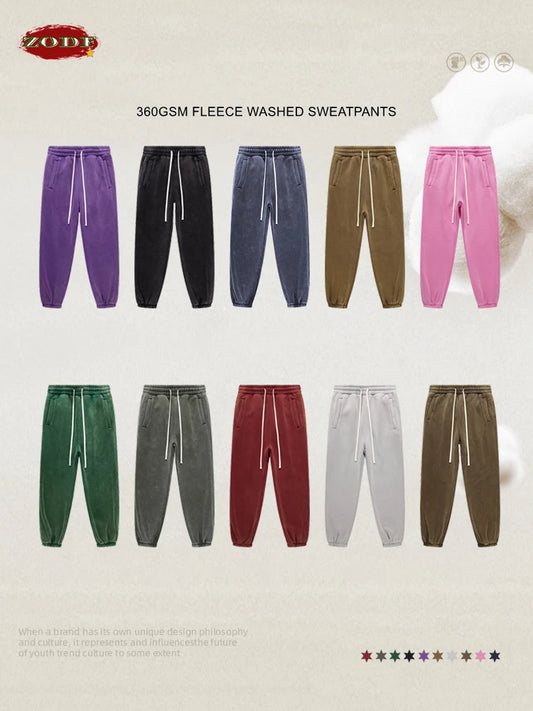 ZODF Vintage Men 360gsm Thick Fleece Sweatpants Women Unisex Loose Washed Distressed Warm Joggers Pants For Winter HY0749