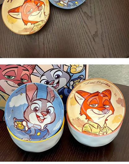 New Zootopia Disney Judith Nick 4 Cute Cartoon Ceramic Rice Bowl Home Festival Gift High Beauty Tableware