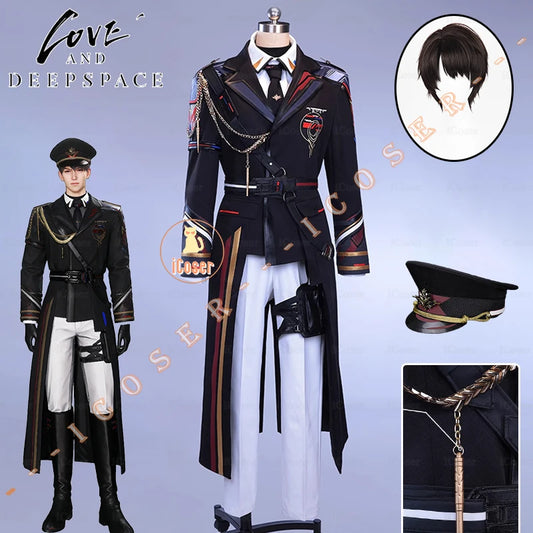 Love and Deepspace Caleb Cosplay Costume Wig Farspace Colonel Uniform Trench Halloween Party for Women Men Carnival Cos Props