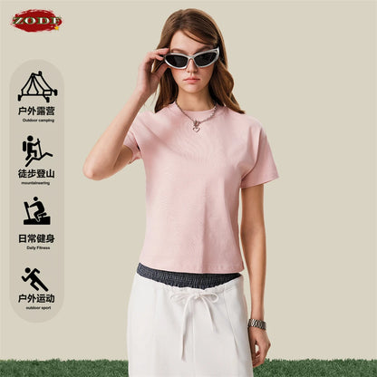 ZODF Women 2025 Summer 255gsm Cotton T-Shirts Hotsweet Girls Casual Solid Comfortable Sport T Shirt Brand Tops HY0978