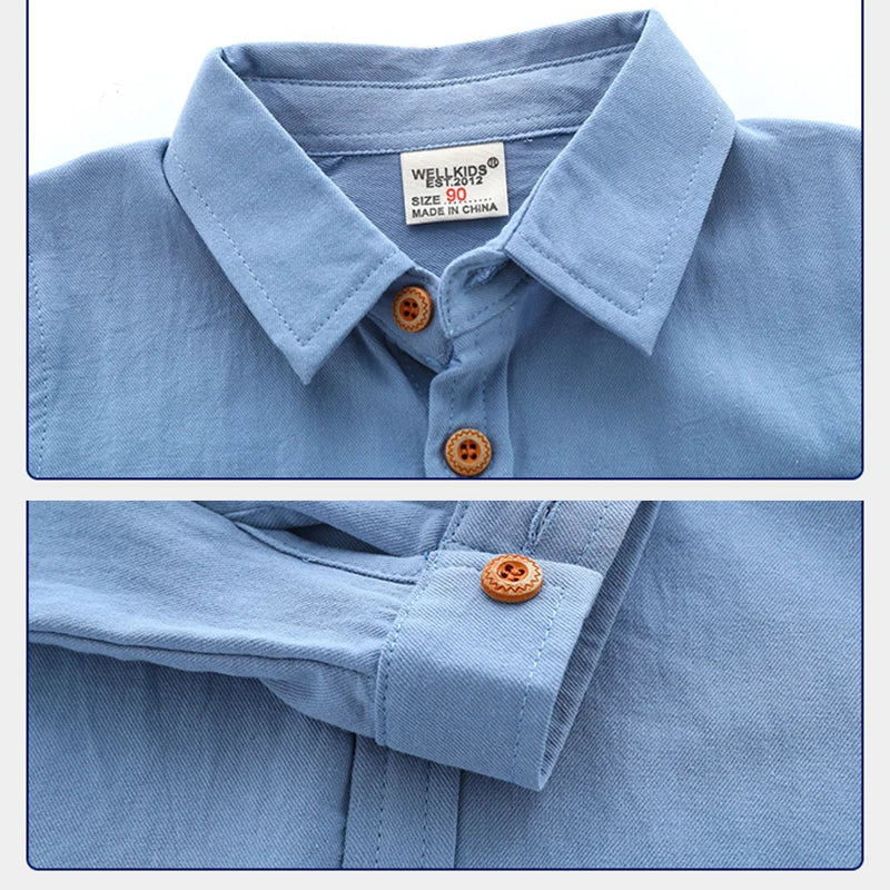 100Cotton Boys Shirts Turn-down Collar Boutique Kids Girls Blouse Long Sleeve for Children's Clothing Toddler 2 to 3 4 5 6 Years