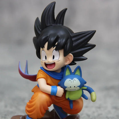 Dragon Ball Childhood Little Goku Hugs Puer Ya Mu Tea Little Follower Figure Doll Pvc Model Statue Collection Toys Ornamen Gift