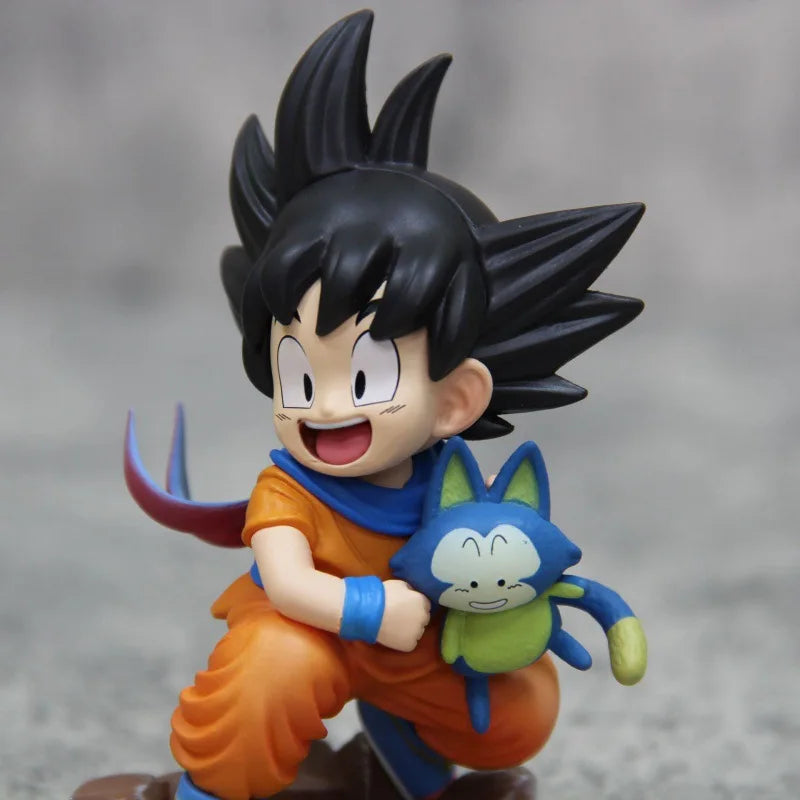 Dragon Ball Childhood Little Goku Hugs Puer Ya Mu Tea Little Follower Figures Doll Pvc Model Statue Collection Toys Ornamen Gift
