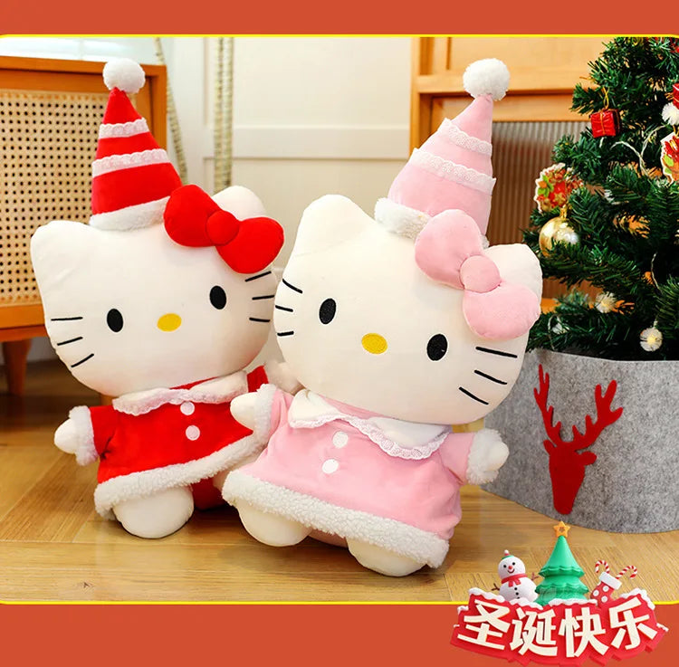 New Sanrio Hallo Kitty Plush Toy Doll Pillow Christmas Kt Cat Plush Toy Cute Hat Kitty Doll Katie Cat Pillow Girl Holiday Gifts