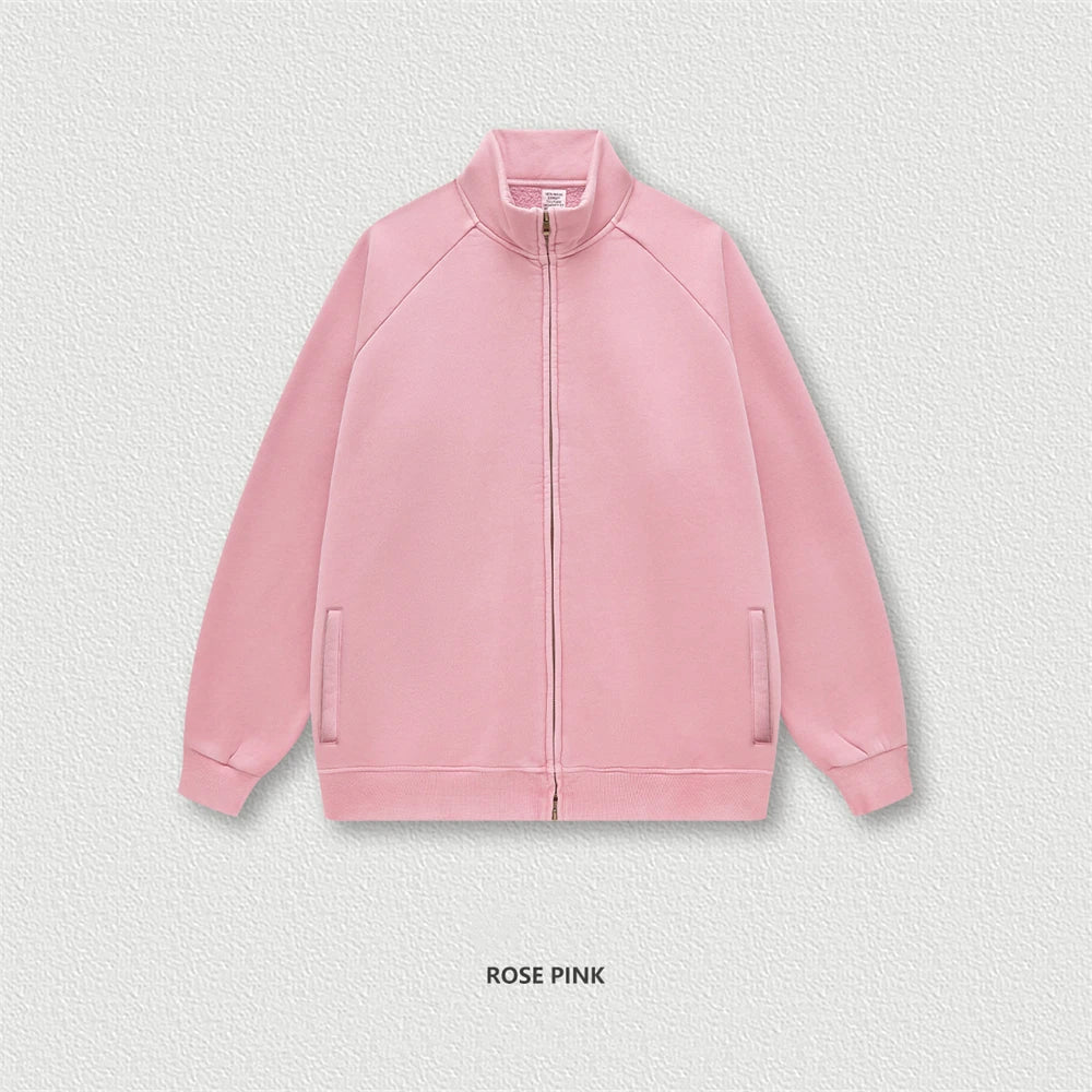 ZODF Retro Winter Men Washed Fleece Zipper Jackets Unisex Loose Oversized 400gsm Raglan Sleeve Coats Streetwears HY0649