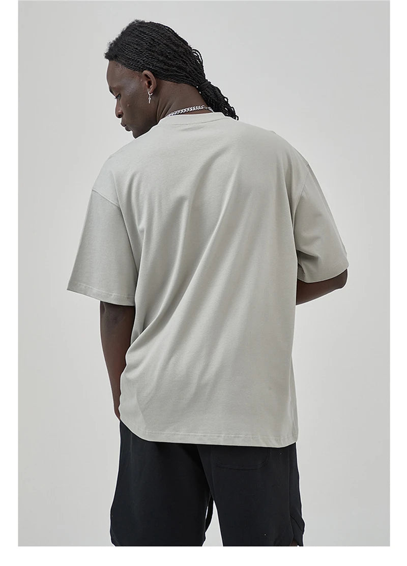 ZODF New Summer Men 275gsm Cotton T Shirts Unisex Women High Street Oversized FG Noshrink Solid T-Shirt Streetwears HY0152