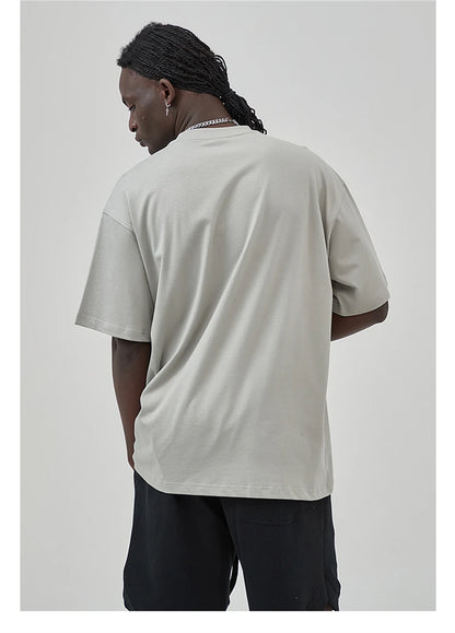 ZODF New Summer Men 275gsm Cotton T Shirts Unisex Women High Street Oversized FG Noshrink Solid T-Shirt Streetwears HY0152