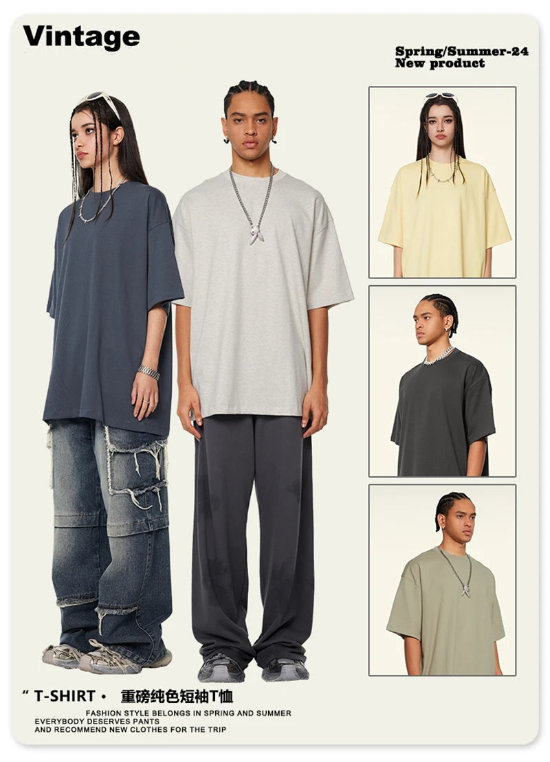 ZODF 2024 Heavy-Weight 345gsm Basic Solid T-Shirts For Men Unisex Women Summer Loose 100% Cotton T Shirt Brand Clothes HY0771