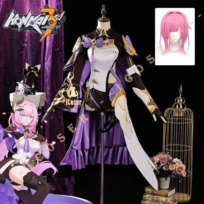 Honkai Impact 3 Elysia Miss Pink Elf Cosplay Costume Wig Dress Headwear Uniform Halloween Party for Women Girls Carnival iCoser