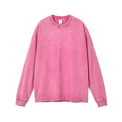 ZODF Retro Men Long Sleeve Washed Cotton T Shirt Unisex Loose 250gsm Basic Atumn TEES Tops Brand Streetwears HY0394