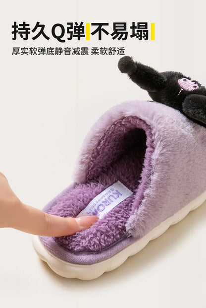 Cartoon Cute Kt Cat Melody Kuromi Cinnamoroll Autumn Winter Thick Bottom Anti Slip Slippers Home Indoor Shoes Exquisite Gifts