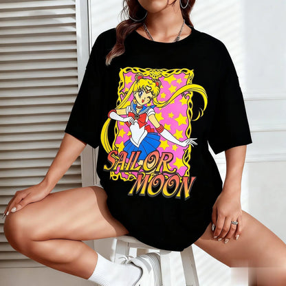 Summer Sailor Moon Graphic T-shirt Men Women Anime Print Short Sleeve Tee Oversized Casual Streetwear Kawaii Fashion Y2k Clothes