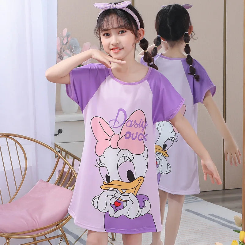 Girls Nightdresses Toddler 2 to 8 10 11 12 Years 2025 Purple Pink Blue Minnie Print Girl Nightgown Summer Kids Home Clothes
