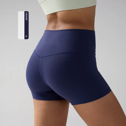 Solid Color Women’s High-Waisted Fitness Yoga Shorts – Quick Dry Breathable for Running & Cycling - Navy Blue / L