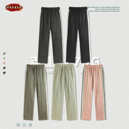 ZODF Spring Summer 275GSM Basic Side Webbing Trousers For Men Unisex American Retro Casual Sports Straight Pants HY0540