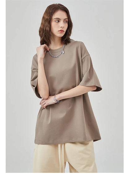 ZODF New Summer Men 100% Cotton Solid T Shirts Unisex High Street Heavy Weight 305gsm Oversized FG Noshrink T-Shirt Tops HY0165