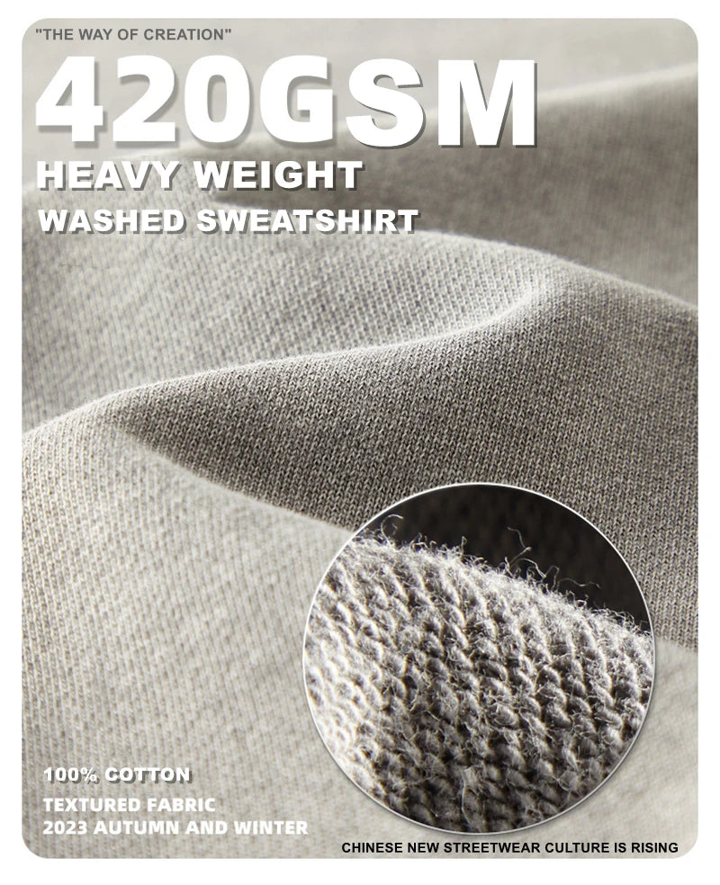 ZODF Retro Autumn Men Batik Washed Cotton Sweatshirts Unisex Loose 420gsm Terry O Neck Pullovers Streetwears HY0665