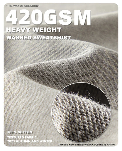 ZODF Retro Autumn Men Batik Washed Cotton Sweatshirts Unisex Loose 420gsm Terry O Neck Pullovers Streetwears HY0665