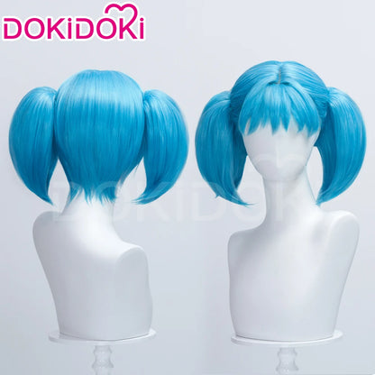 IN STOCK Sallyy Wig Game Cosplay DokiDoki Women Blue 33cm 45cm Short Dual Ponytail Hair Sally Cosplay Halloween Free Wig Cap