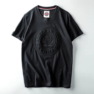 Summer American Retro Short-sleeved O-neck 3D Letter Printed T-shirt Men's Fashion Simple 100% Cotton Washed Casual Sport Tops