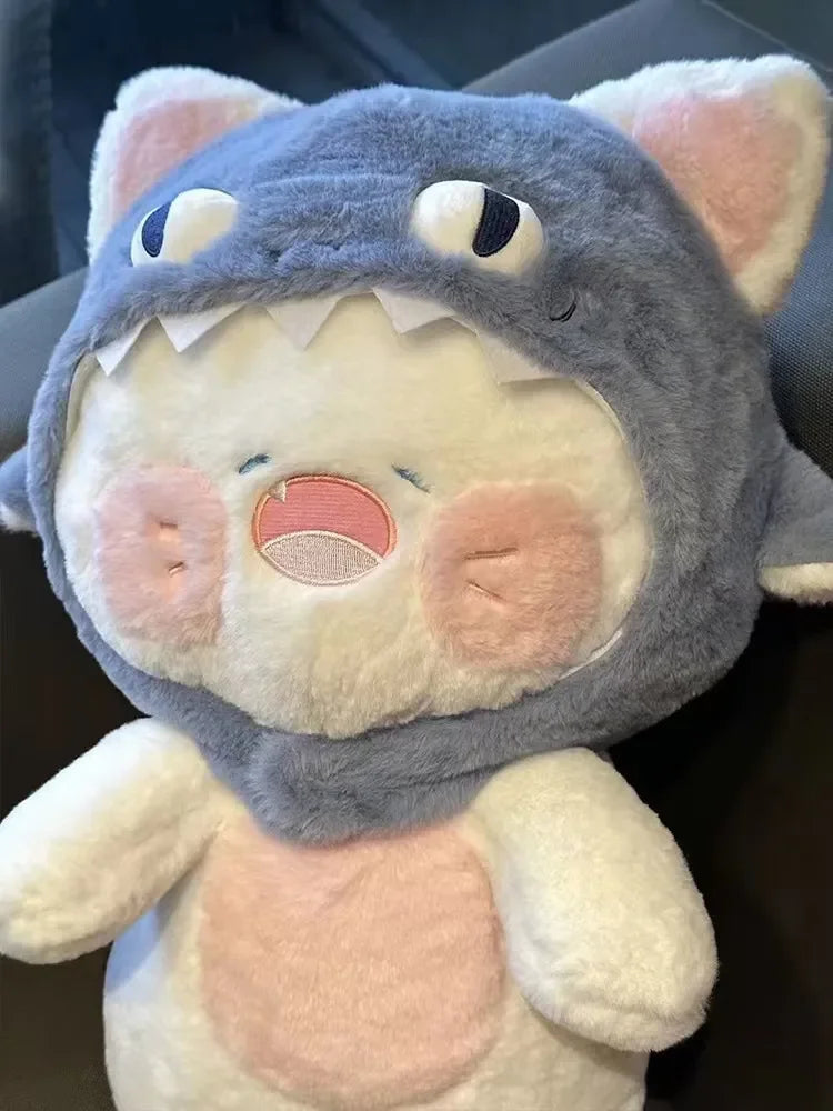 Cute Cosplay Shark Cat Plushie Sharks Hat Can be Removed Hooded Aniamls Kitten Plush Toy Doll For Girl Birthday Gift