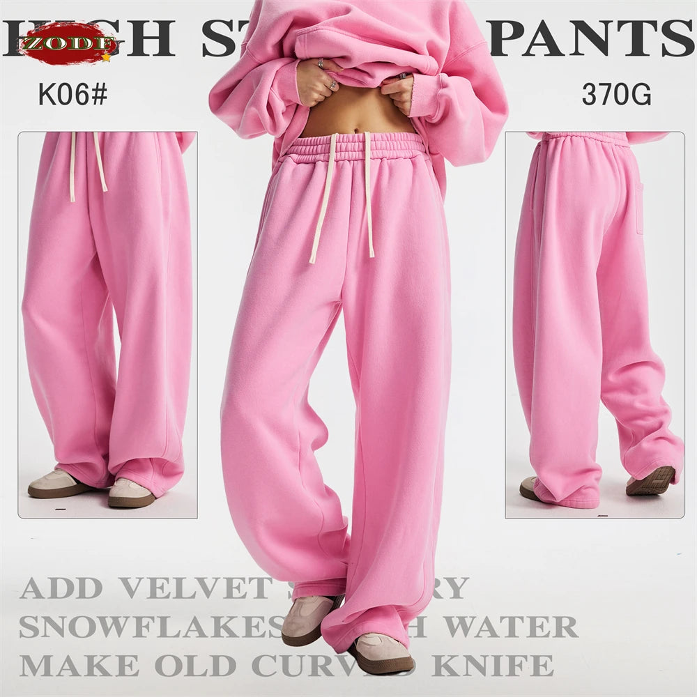 ZODF New 2025 Winter Batik Washed Man Fleece Pants Unisex High Street Distressed Thick Warm Straight Trousers Sweatpants HY1166