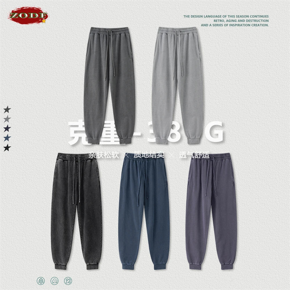 ZODF Retro Men Washed 380gsm 100% Cotton Sweatpant Unisex Loose Sport Solid Joggers Pants For Spring Autumn  HY0901