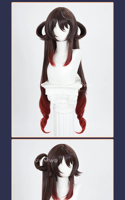 UWOWO Hutao Wig Game Genshin Impact Hutao Cherries Snow Laden outfit Cosplay Wig Long Brown Hair