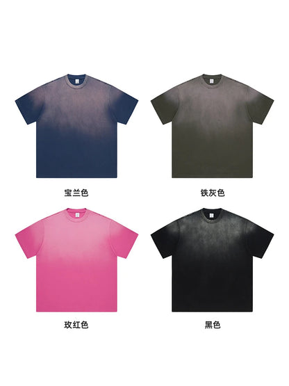 ZODF New Men's Summer Washed Gradient Cotton T-Shirts Unisex Women Retro Distressed 310gsm Ripped T Shirt Brand Tops HY0859