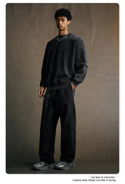 ZODF Trendy 2025 Winter Man 360gsm Washed Fleece Hoodies Unisex Patchwork Loose Fake 2 Pieces Knitted O Neck Sweatshirts HY1089