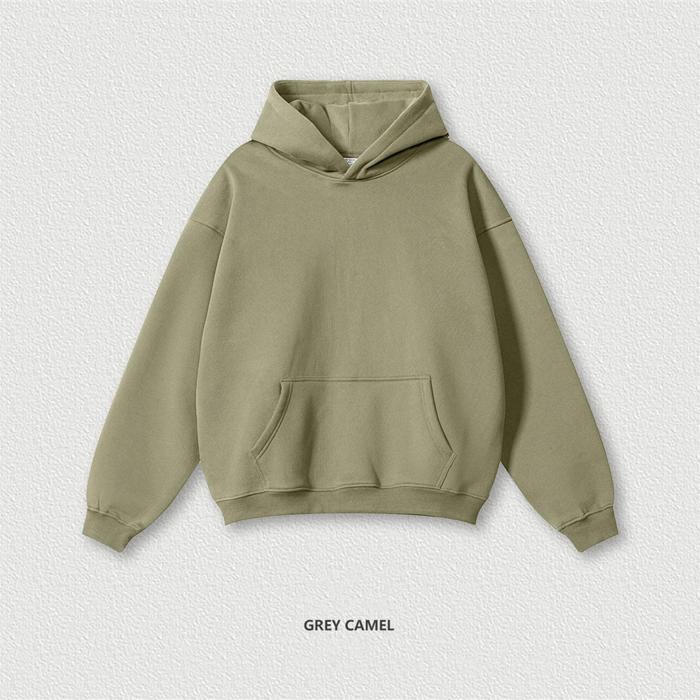 ZODF New 2024 Autumn Winter Men 345gsm Fleece Hoodies Unisex Women Relax Fit Warm Solid Hooded Pullovers Sweatshirts HY0863