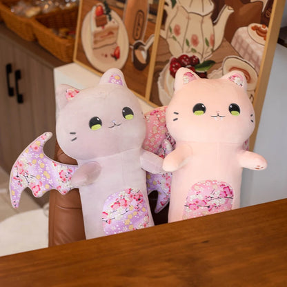 60cm Cat Shaped Hug Pillows Cherry Blossom Cat Plush Toys Bat Wing Kitten Sleeping Pillows Girl Birthday Gift