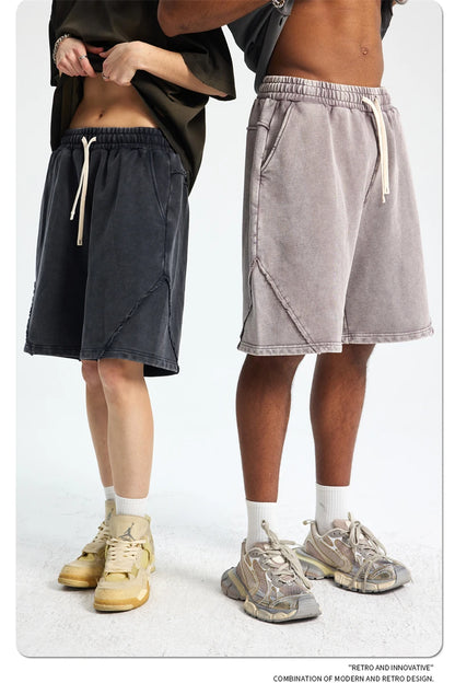 ZODF Retro Men Heavy-Weight Washed 430gsm Shorts Unisex High Street Patchwork Summer Distressed Cotton Shorts HY1035